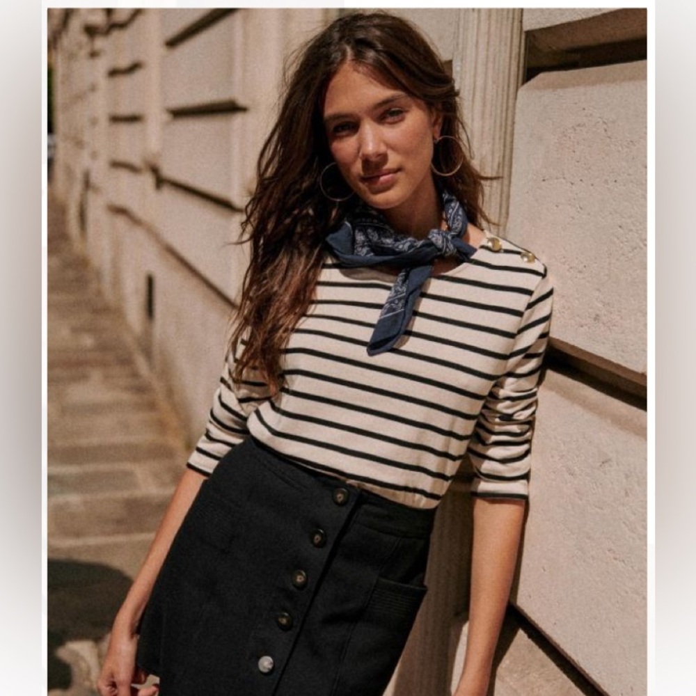 Sezane Striped Black and White Top
